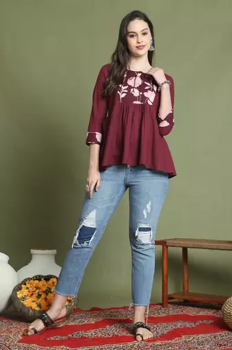 women's pure cotton jaipuri printed short top