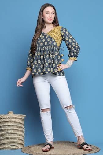women's pure cotton jaipuri printed short top