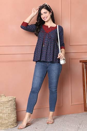 women's pure cotton jaipuri printed short top