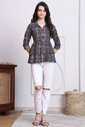 women's cotton jaipuri printed short top