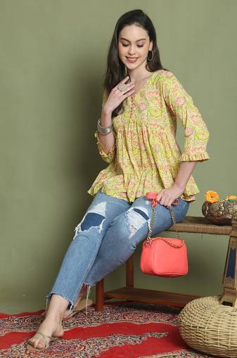 women's pure cotton jaipuri printed short top