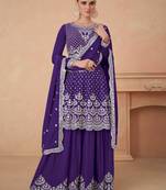 Purple georgette embroidered sharara suits
