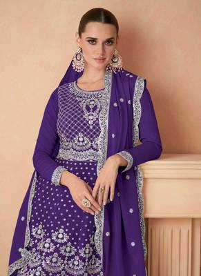 Purple georgette embroidered sharara suits 2