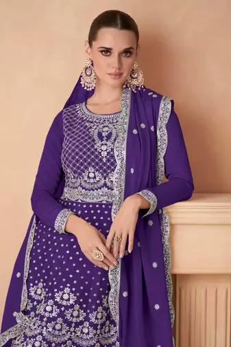 Purple georgette embroidered sharara suits