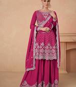 Magenta Georgette Embroidered Designer Sharara Suit