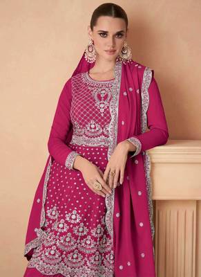 Magenta Georgette Embroidered Designer Sharara Suit 2