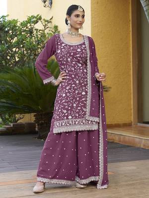 Dust Pink Georgette Embroidered Designer Sharara Suit 1