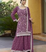 Dust Pink Georgette Embroidered Designer Sharara Suit