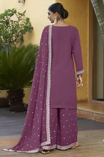 Dust Pink Georgette Embroidered Designer Sharara Suit