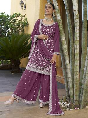 Dust Pink Georgette Embroidered Designer Sharara Suit 3