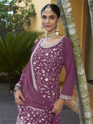 Dust Pink Georgette Embroidered Designer Sharara Suit 4