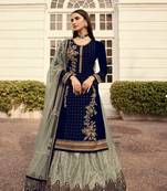 Navy blue georgette semi stitched embroidered wedding suits