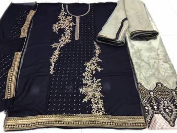 Navy blue georgette semi stitched embroidered wedding suits 3