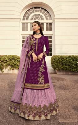 Purple georgette semi stitched embroidered wedding suits 1