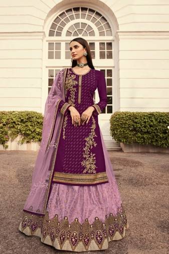 Purple georgette semi stitched embroidered wedding suits