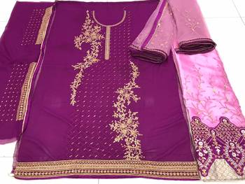 Purple georgette semi stitched embroidered wedding suits 3