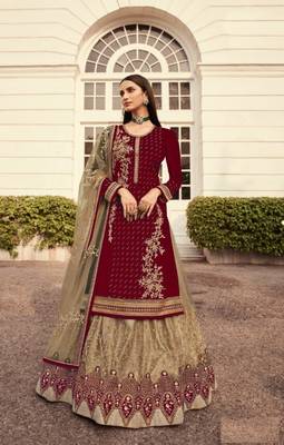 Maroon georgette semi stitched embroidered wedding suits 1