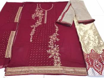 Maroon georgette semi stitched embroidered wedding suits 3