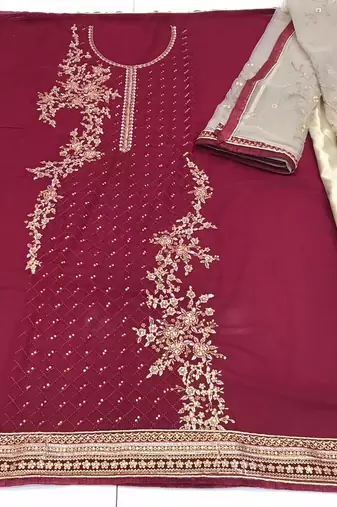 Maroon georgette semi stitched embroidered wedding suits