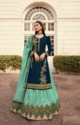 Teal georgette semi stitched embroidered wedding suits 1
