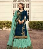 Teal georgette semi stitched embroidered wedding suits
