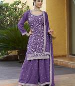 Purple Georgette Embroidered Designer Sharara Suit