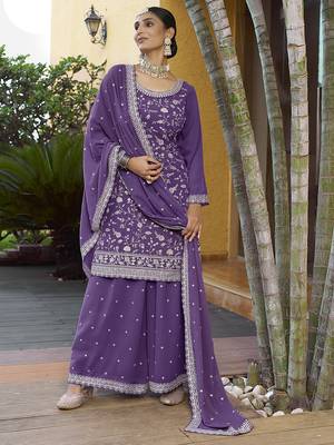 Purple Georgette Embroidered Designer Sharara Suit 2