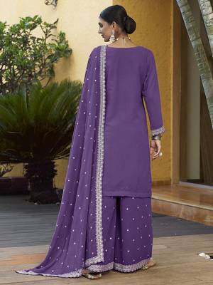 Purple Georgette Embroidered Designer Sharara Suit 3