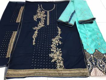 Teal georgette semi stitched embroidered wedding suits 3