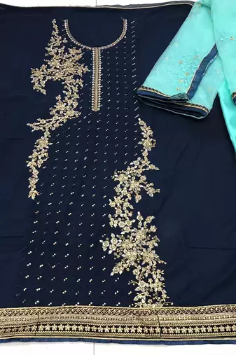 Teal georgette semi stitched embroidered wedding suits