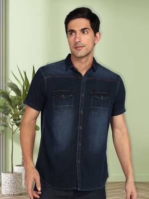 Men's denim double pocket casual shirt | half sleeves shirt for men 1
