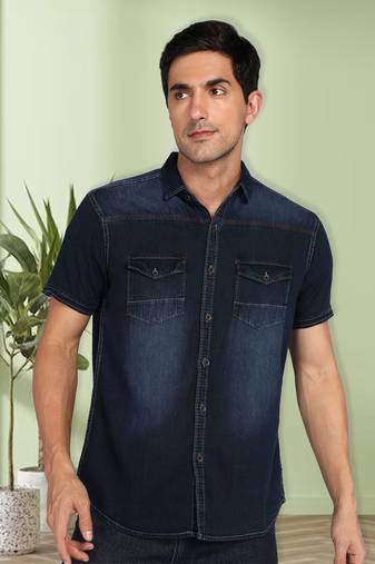 Men's denim double pocket casual shirt | half sleeves shirt for men