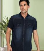 Men's denim double pocket casual shirt | half sleeves shirt for men