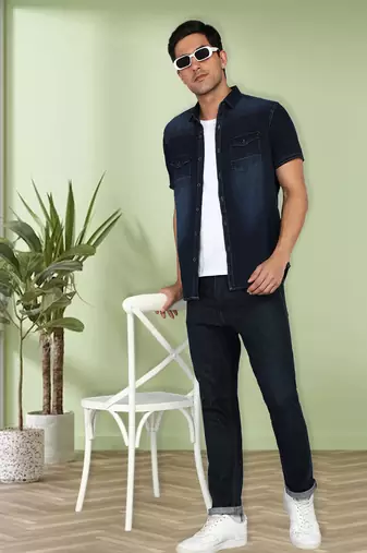 Men's denim double pocket casual shirt | half sleeves shirt for men
