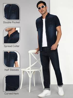 Men's denim double pocket casual shirt | half sleeves shirt for men 5