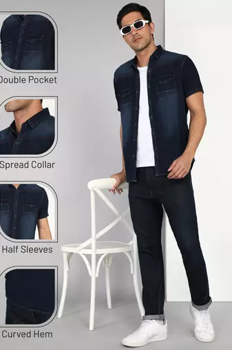 Men's denim double pocket casual shirt | half sleeves shirt for men