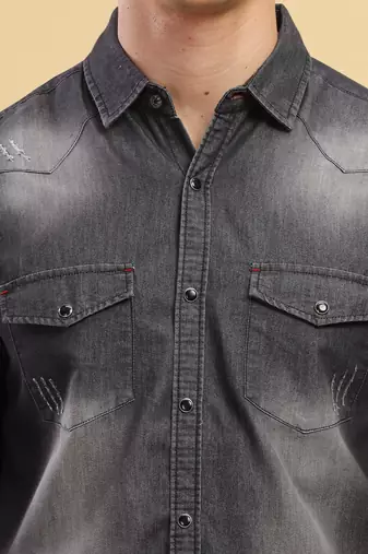 Men's double pocket half sleeve denim shirt | western denim shirt for men