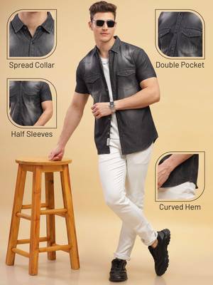 Men's double pocket half sleeve denim shirt | western denim shirt for men 5