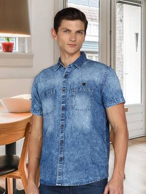 Men's denim double pocket casual shirt | half sleeves shirt for men 1