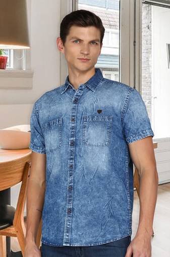 Men's denim double pocket casual shirt | half sleeves shirt for men