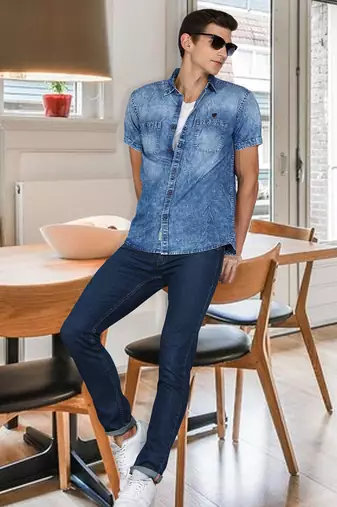 Men's denim double pocket casual shirt | half sleeves shirt for men