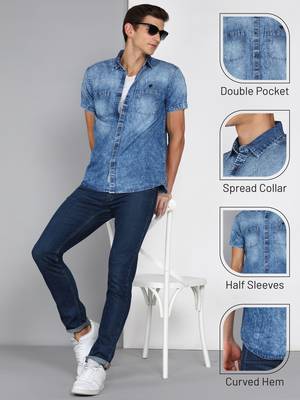 Men's denim double pocket casual shirt | half sleeves shirt for men 5