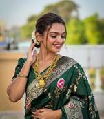 Dark Green Banarasi Art Silk Saree With Zari Weaving Design