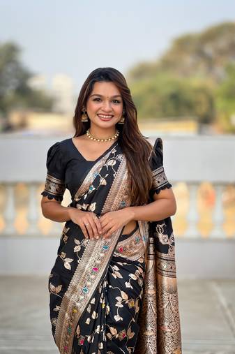 Black Banarasi Art Silk Saree With Zari Weaving Design