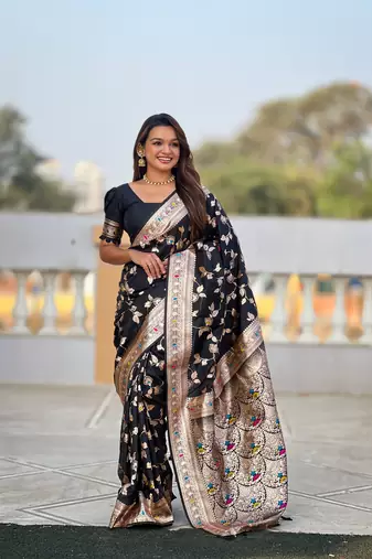 Black Banarasi Art Silk Saree With Zari Weaving Design