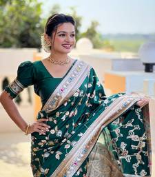 Dark Green Banarasi  Art Silk Saree With Zari Weaving Design