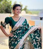 Dark Green Banarasi  Art Silk Saree With Zari Weaving Design
