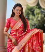 Light Hot Pink Banarasi Art Silk Saree With Zari Weaving Design