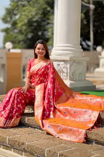 Light Hot Pink Banarasi Art Silk Saree With Zari Weaving Design