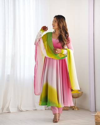 Multi colour Georgette Fully Flair Anarkali Kurti With Dupatta 3